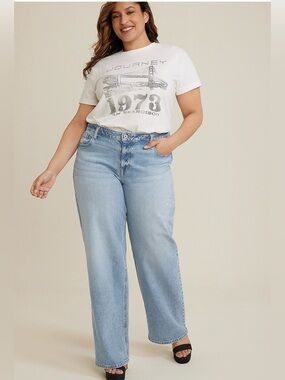 Edgely Curvy High Rise Relaxed Boyfriend Wide Leg Jeans